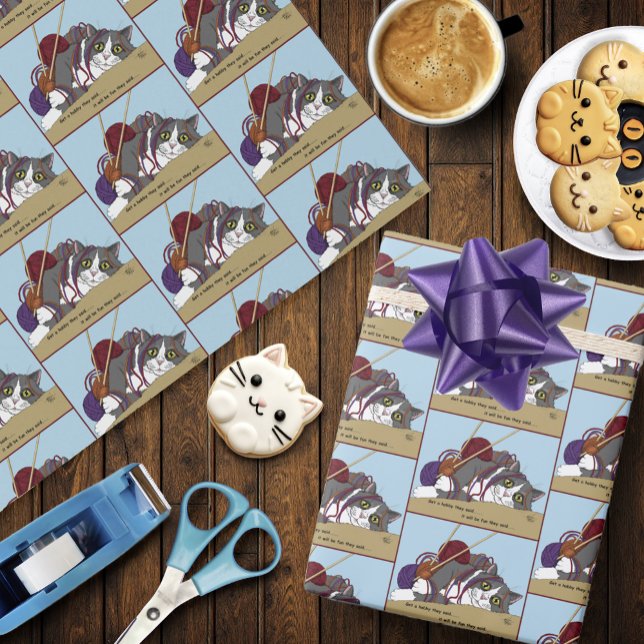 Papier Cadeau Fil Tricot drôle Chat (Créateur téléchargé)