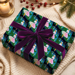 Papier Cadeau Fille à la bougie de Noël irisée vintage