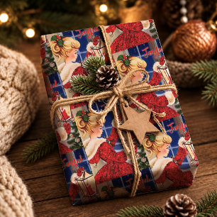 Papier Cadeau Fille à la lampe-bougie de Noël glamour rouge vint