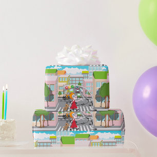 Papier Cadeau Fille À Un Traversée Piétonne