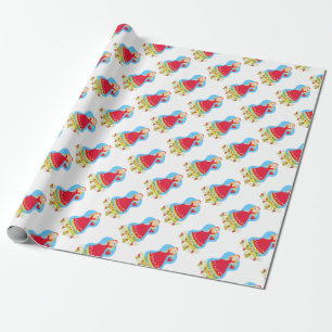 Papier Cadeau Fille aux fraises et fleurs