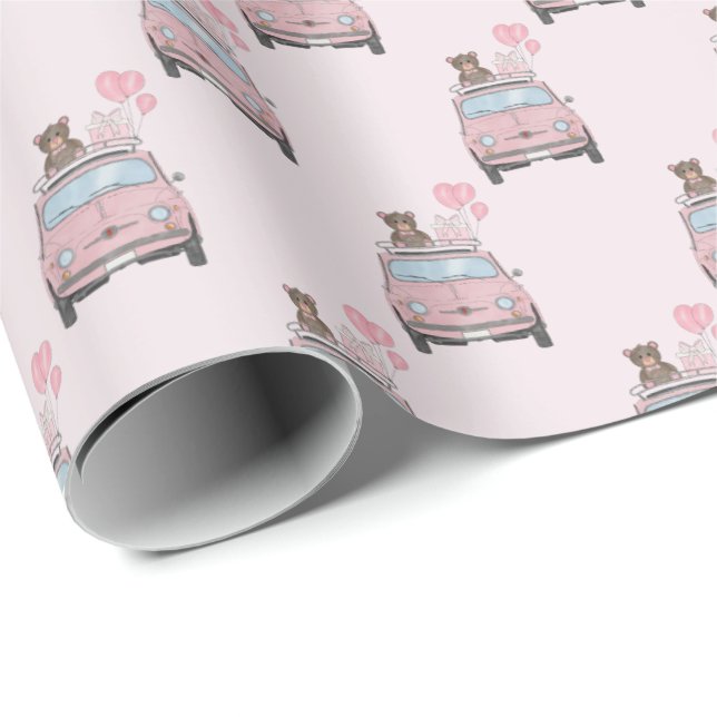Papier Cadeau Fille Baby shower Fiat 500 (Coin rond)