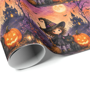 Papier Cadeau Fille Capricieuse Sorcière Halloween Anniversaire