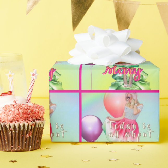 Papier Cadeau Fille d'anniversaire  (Fête d'anniversaire)