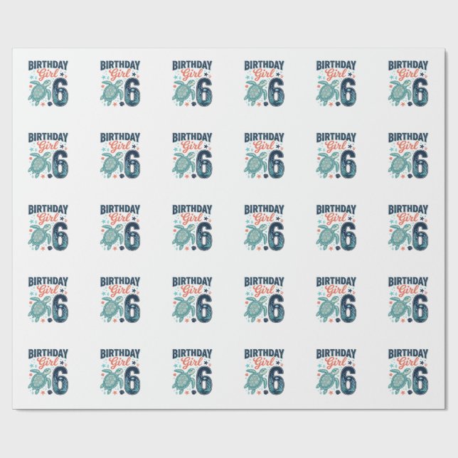 Papier Cadeau Fille d'anniversaire 6 Tortue de mer Conception ve (Plat)