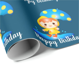 Papier Cadeau Fille dansant sous la pluie
