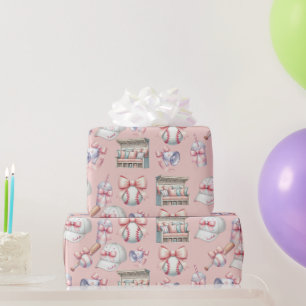 Papier Cadeau Fille de baseball de luxe Anniversaire Rose clair