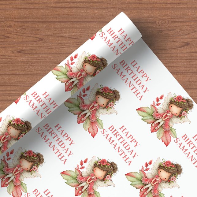 Papier Cadeau Fille de conte de fées rose florale anniversaire (Fairytale Fairy Girl Blush Floral Birthday Wrapping Paper

)