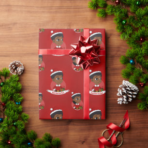 Papier Cadeau Fille de Noël avec un dessin animé afro