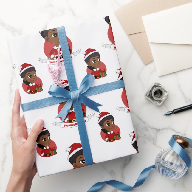 Papier Cadeau Fille de Noël avec un dessin animé Afro Papier d'e (Cadeaux)