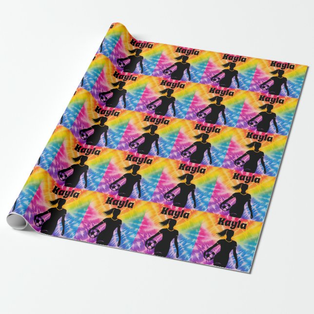 Papier Cadeau Fille de soccer Personnalisée Cravate-Dye Rainbow  (Déroulé)