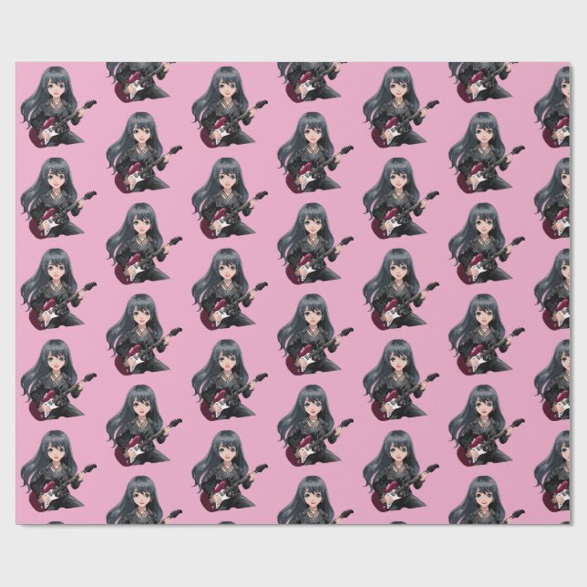 Papier Cadeau Fille emo aux longs cheveux noirs (Plat)