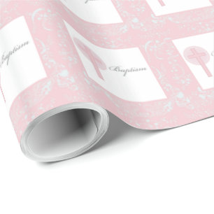 Papier Cadeau Fille en dentelle rose Baptême