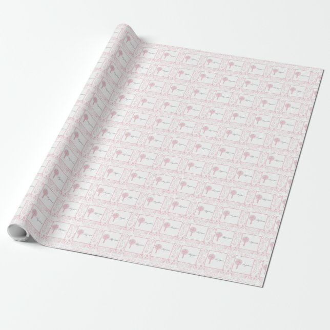 Papier Cadeau Fille en dentelle rose Baptême (Déroulé)