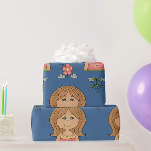 Papier Cadeau Fille Et Fleurs