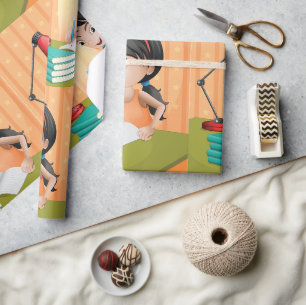 Papier Cadeau Fille étudiant à un bureau faisant ses devoirs
