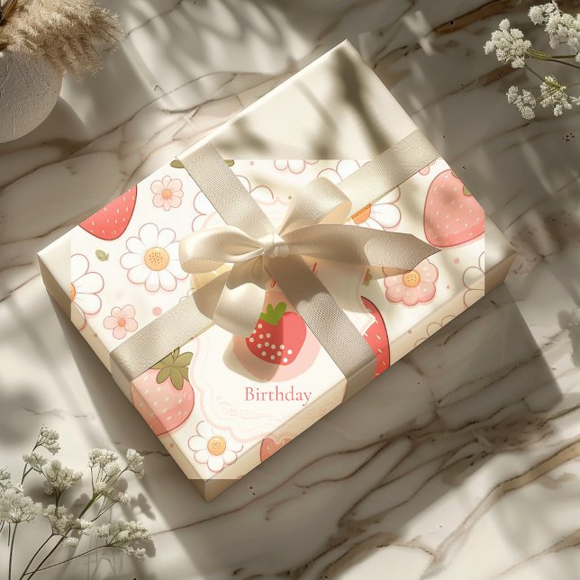 Papier Cadeau Fille fraise Berry 1er anniversaire fête (Créateur téléchargé)