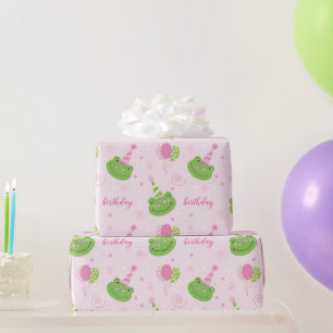 Papier Cadeau Fille Grenouille rose Anniversaire