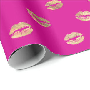 Papier Cadeau Fille Hot Rose Gold Kiss Lips Motif 
