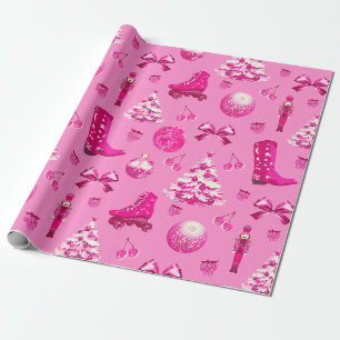 Papier Cadeau Fille mignonne Preppy Pink Noël