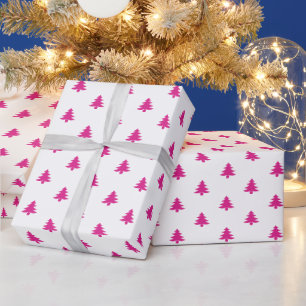 Papier Cadeau Fille moderne Hot rose arbres de Noël sur blanc