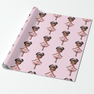 Papier Cadeau Fille noire Ballerina Rose Ballet