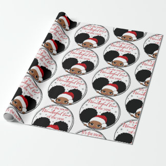 Papier Cadeau Fille noire de Noël Afro Papier à envelopper