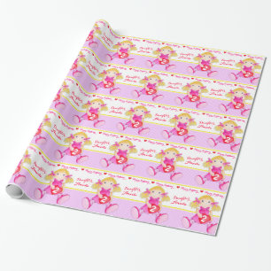 Papier Cadeau Fille nom chiffon poupée 2ème anniversaire