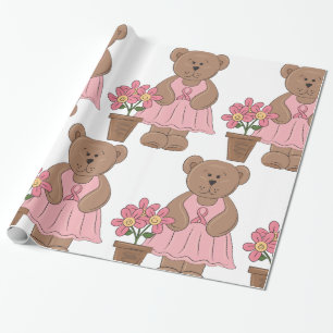 Papier Cadeau Fille Ours Et Fleurs