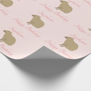 Papier Cadeau Fille personnalisée rose Capybara Motif Anniversa