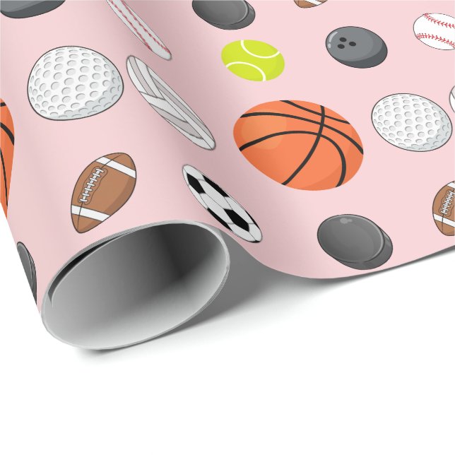 Papier Cadeau Fille Rose Anniversaire Multi Sport (Coin rond)