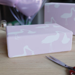 Papier Cadeau Fille Rose Cigogne pour Baby Shower