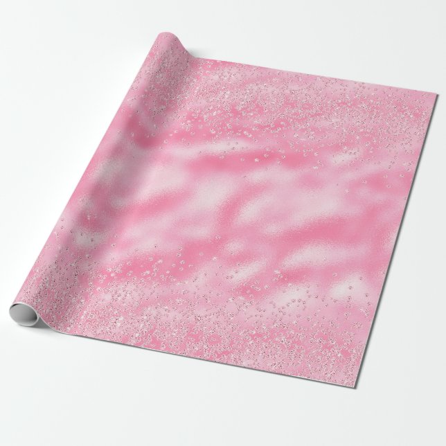 Papier Cadeau Fille rose Confetti Diamond Sparkle (Déroulé)