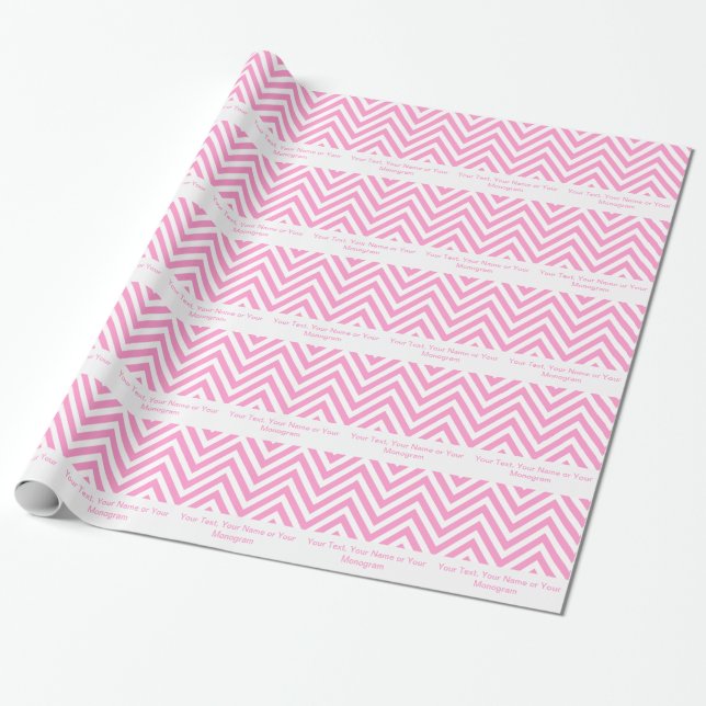 Papier Cadeau Fille rose et blanc Chevron | Personnalisé (Déroulé)