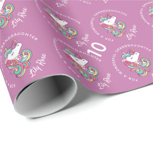 Papier Cadeau Fille rose florale licorne magique