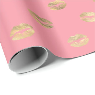 Papier Cadeau Fille Rose Gold Kiss Lips Motif