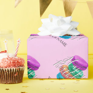Papier Cadeau Fille rose macaron français cookies personnalisé