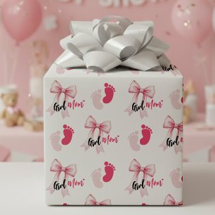 Papier Cadeau Fille Ruban Rose Maman Cute Baby Shower