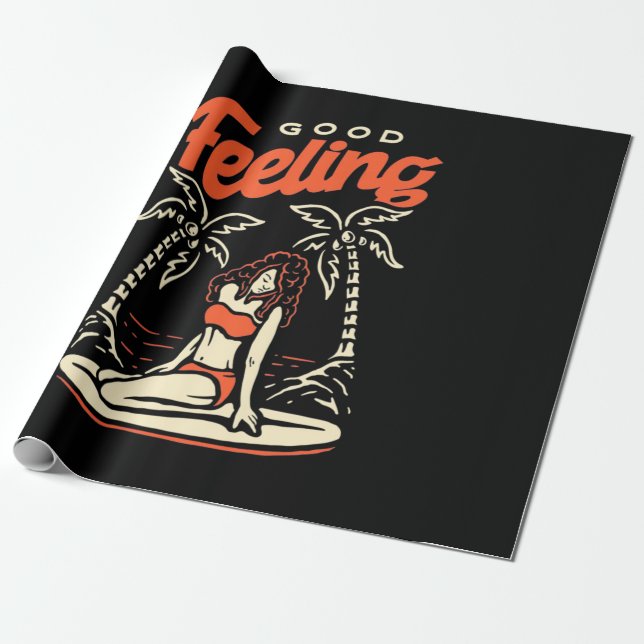 Papier Cadeau Fille surfeur bonne humeur (Déroulé)