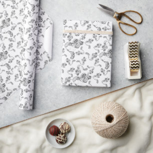 Papier Cadeau Fille tatouée noir et blanc