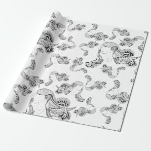 Papier Cadeau Fille tatouée noir et blanc