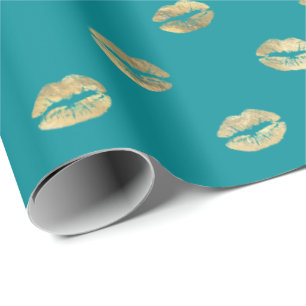 Papier Cadeau Fille Turquoise Kiss Lips Motif