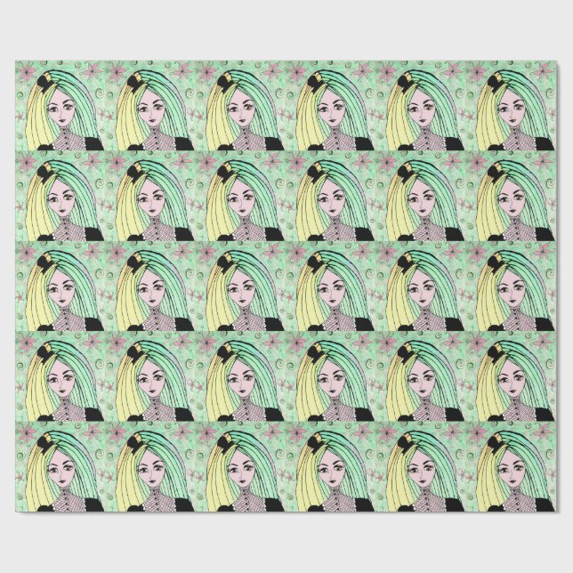 Papier Cadeau fille victorienne 1 (Plat)