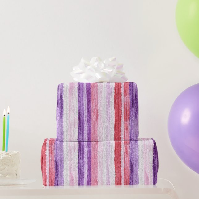 Papier Cadeau Fille violet rose rouge vif rayures (Cadeaux de fête)