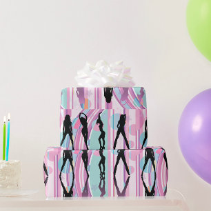 Papier Cadeau Filles dansantes en silhouette Rose et Violet Pop