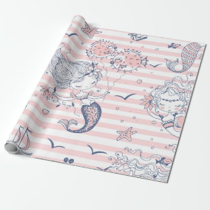 Papier Cadeau Filles de sirènes d'été Anniversaire sous la mer