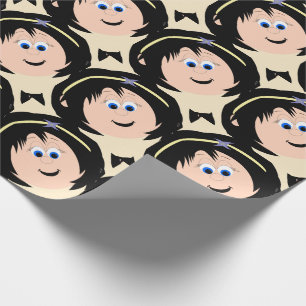 Papier Cadeau Filles Face Bleu Yeux Art numérique cheveux noir