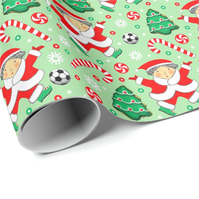 Papier Cadeau Filles Football Noël cadeau de vacances (Coin rond)
