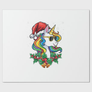 Papier Cadeau Filles Garçons Licorne de Noël Xmas Santa Mignon E