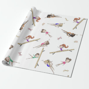 Papier Cadeau Filles Gymnastique rose violet Motif arc-en-ciel